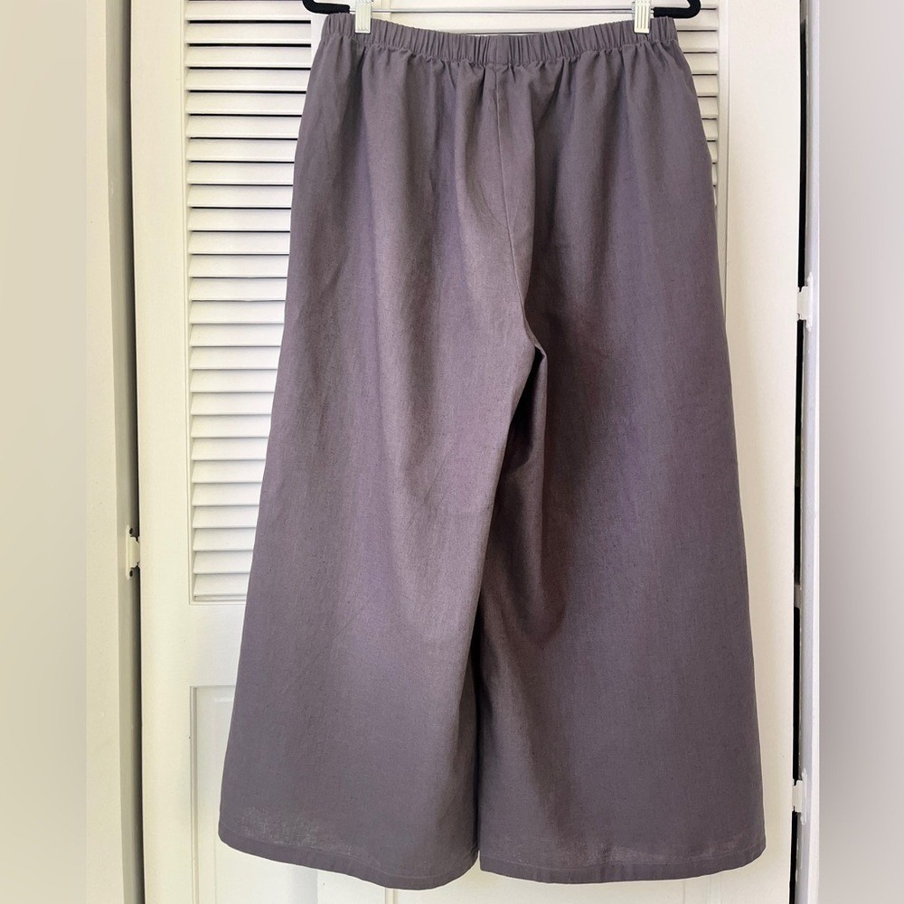 NWT Grae Cove Olina Linen Wide Leg Crop Pants w/ Pockets in Grey Sz XL - Picture 5 of 8